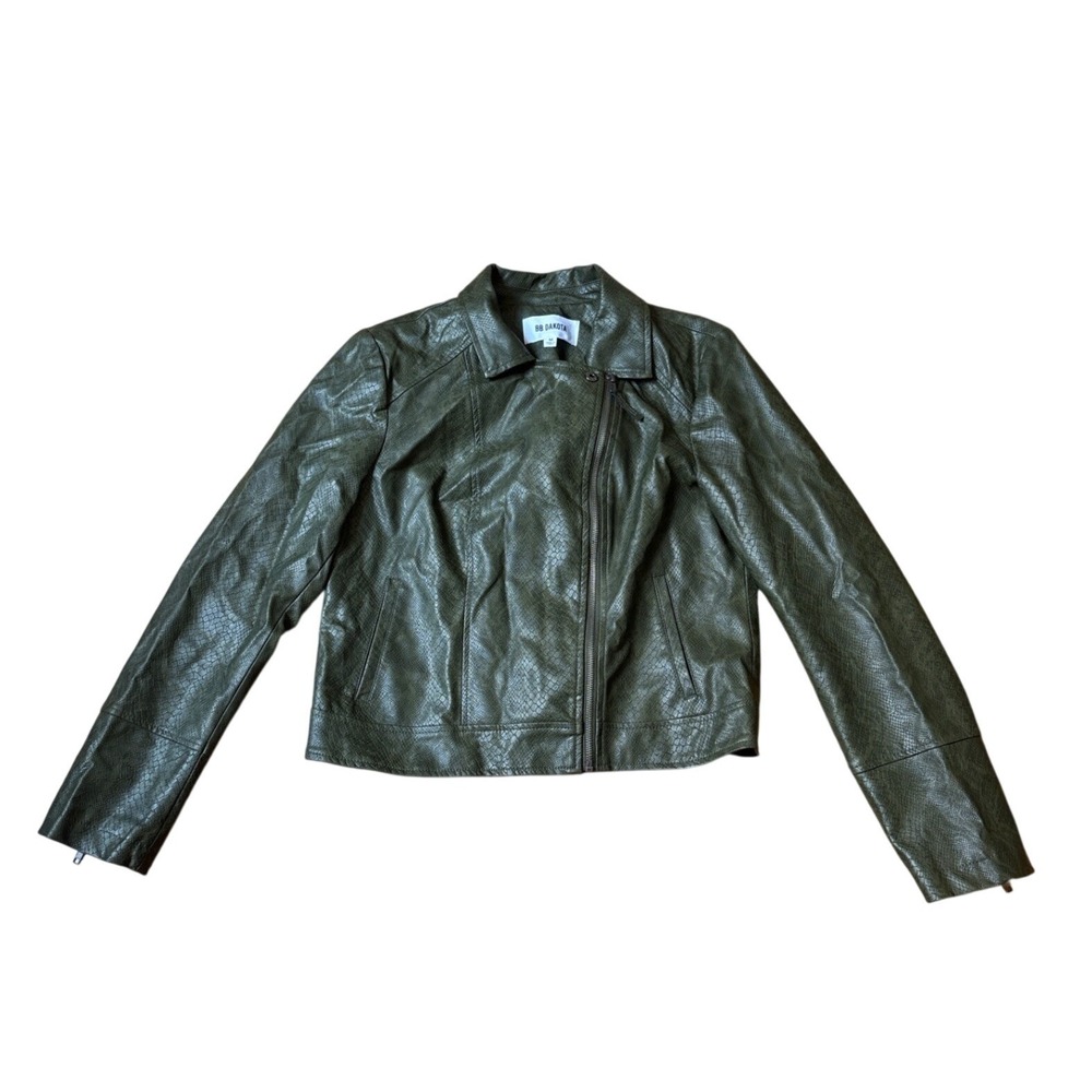 BB Dakota Moto Jacket Womens Green Snakeskin Faux‎ Leather SIZE M